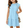 thumbnail image 2 of CCRFTGI Girls Dresses Size 7 Cute Boho Beach Cap Sleeve Summer Ruffle Midi Dress A Line Dresses Casual Loose Girls Fashion Dresses for Kids Light Blue 2-3 Years, 2 of 3