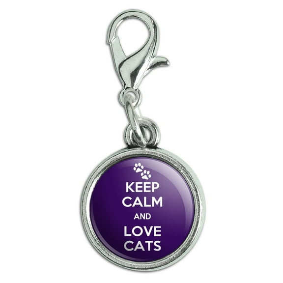 Keep Calm And Love Cats Paw Prints Antiqued Bracelet Pendant Zipper Pull Charm with Lobster Clasp