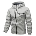 thumbnail image 3 of Men's Spring Outdoor Hooded Jacket Softshell Waterproof Jacket Polyester Blend Casual Lightweight Travel Hiking Overcoat Windbreaker Fashion Gift For Him | JASKFLY,Gray M, 3 of 6