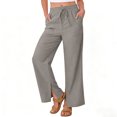 thumbnail image 2 of Annhoo Linen Pants for Women Baggy Casual Plain Drawstring Wide Leg Sweatpants with Pocket Soft Clothes, 2 of 7