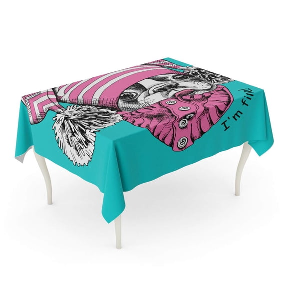 LADDKE Accessories French Bulldog in Pink Hat with Pom on Green Hand Adorable Tablecloth Table Desk Cover Home Party Decor 52x70 inch