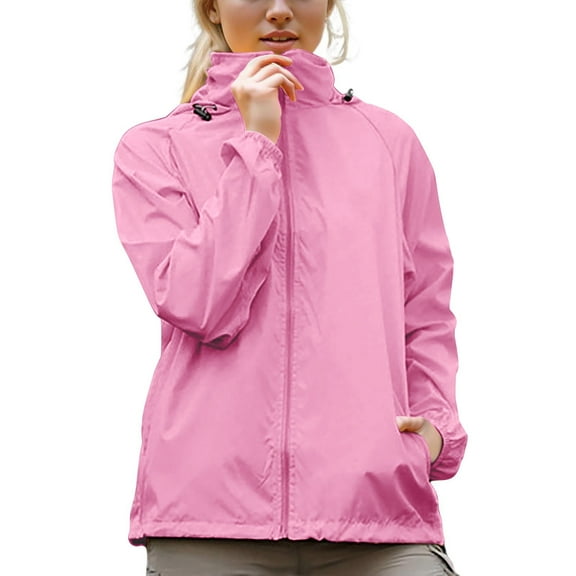 YUTK Women's Thin Rain Jacket Waterproof Lightweight Raincoat with Hood for Golf Outdoor Hiking Windbreaker Pink Xs-3Xl