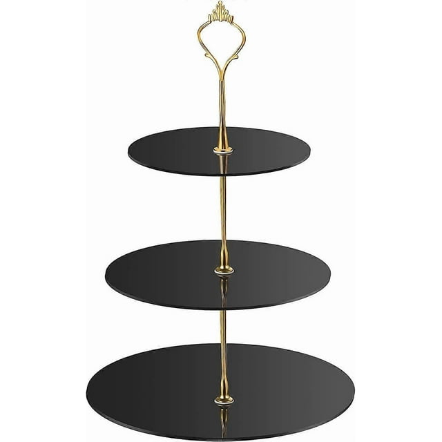 3 Tier Acrylic Round Clear Cupcake Stand Dessert Tower Stand Cookies Cupcake Display Stand for Wedding Treats Birthday Party Baby Shower (Black)