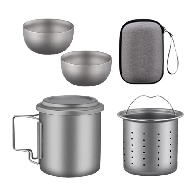 Taza de titanio Taza de titanio con colador de té Utensilios para beber Ultraligero Redondo Práctico 5 uds.