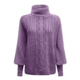 thumbnail image 5 of UJNDER Mid Neck Sweater for Women Loose Long Sleeve Knit Solid Color Pullover Top Purple M, 5 of 6