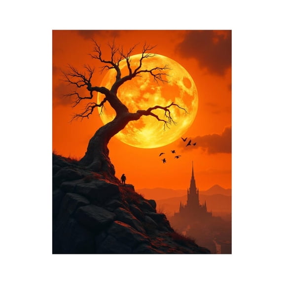 Paint by Numbers Kit for Adults, Orange Moon Silhouette Scene Paint by Numbers, Easy Paint by Numbers Kit for Adults Beginner, DIY Adult Paint by Number Kits on Canvas, Home Decor