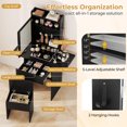 thumbnail image 3 of Foldable Drop Leaf Makeup Vanity Desk with 3 Color LED Mirror & Charging Hub, Vanity Desk Set with Storage & Cushioned Stool for Bedrooms Apartments, Black, 3 of 6