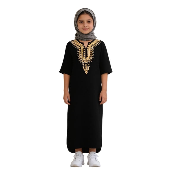 Tiijoy Girls African Abaya Kids Casual 3/4 Sleeve Loose Robe Gown Long Shirt, Sizes 1-6
