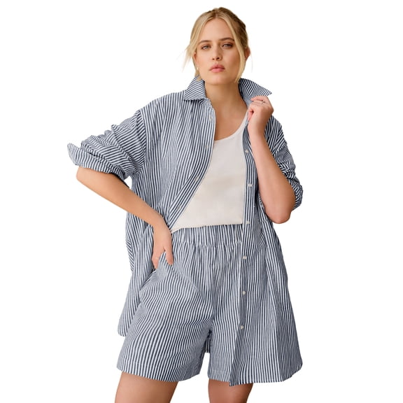 Ellos Plus Size Linen-Blend Elastic Waist Shorts
