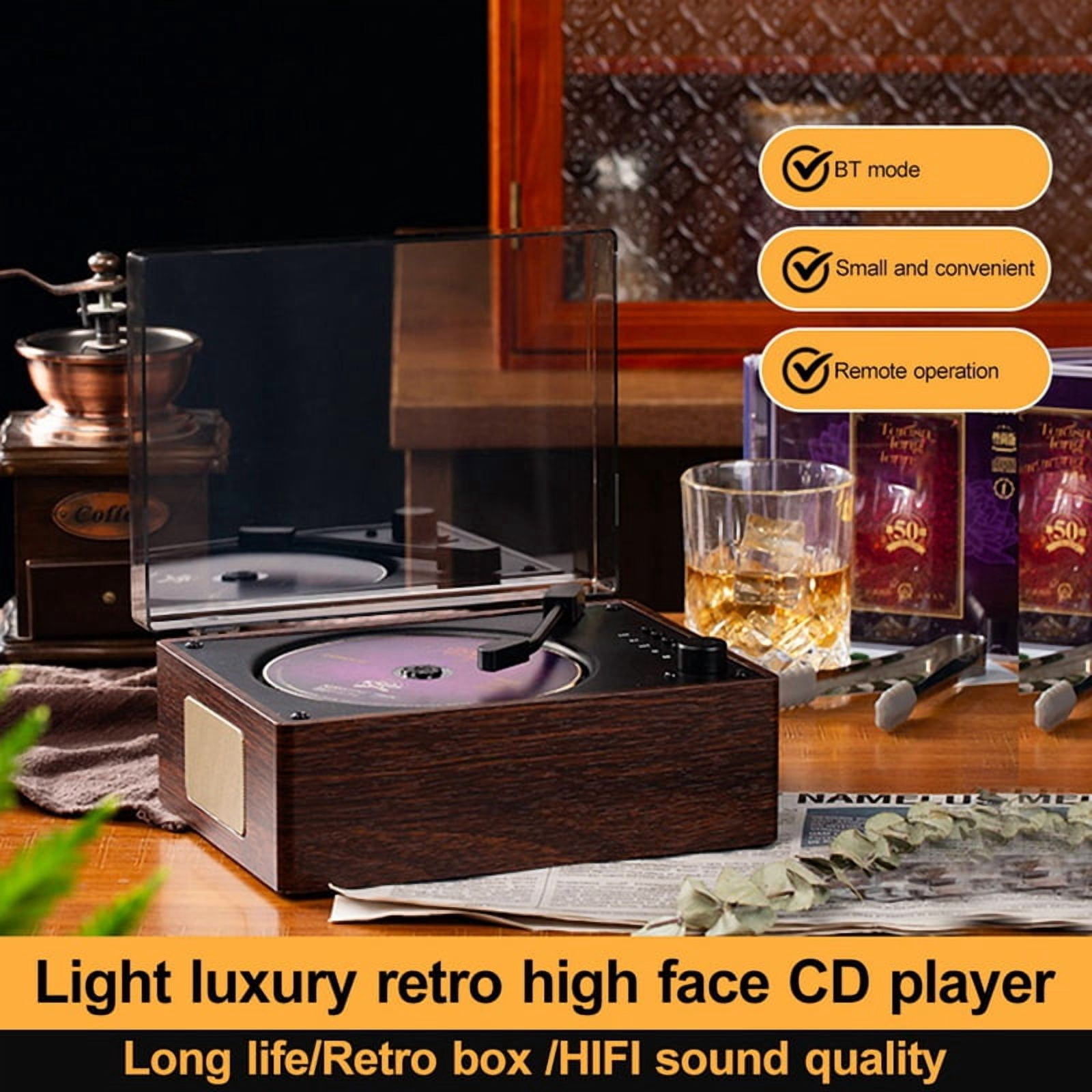 Bluetooth Speaker CD Player Compatible with Bluetooth 5.1 Album Player Tray-Loaded CD Player Walnut