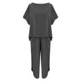 thumbnail image 2 of Lisingtool 2 Piece Sets for Women Summer Women Suit Fashion Comfortable Short Sleeve and Long Pants Solid Color Top and Pants Set Cotton and Linen S-5XL, 2 of 3