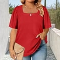 thumbnail image 2 of Womens Summer Tops Plus Size Solid Color T-Shirt Summer Casual Loose Women's Trendy Short Sleeves Squared Neck Pullover Lightweight Blouse Tops XL-5XL, 2 of 7