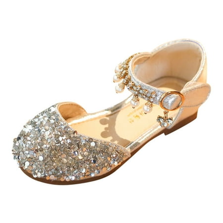 

Toddler Baby Girls Summer Closed Toe Sandals Fashion Bowknot Rhinestone Sequins Sandals Crystal Bling Pearl Pendant Square Heel Princess Shoes
