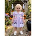 thumbnail image 4 of RUINIXCW Toddler Baby Girl Halloween Dress Outfit Little Baby Girls Summer Fall Smocked Dress Clothes Funny Ghost Candy Corn Embroidery  Doll Collar Short Sleeve Gingham Plaid Dress, 4 of 9