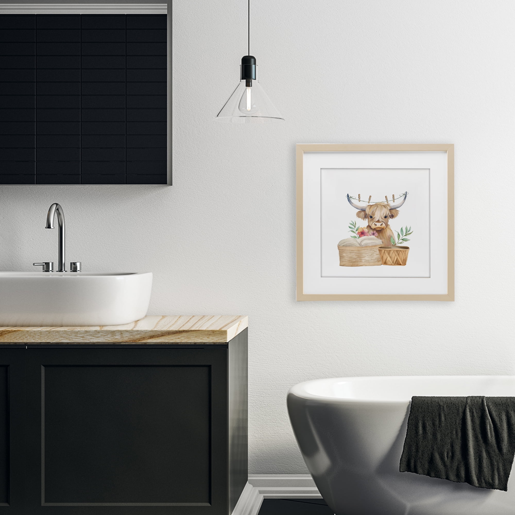 Laundry Day Baby Cattle Birch Framed Print Under Glass, design by Kim Allen