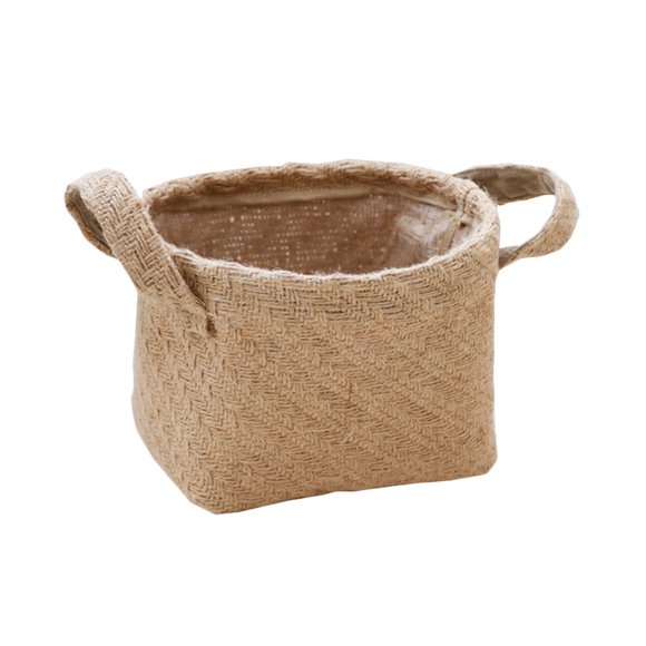 Miangastore Woven Linen Storage Basket Multipurpose Desktop Cloth Toys Storage Bin Container (Small Size Hemp)
