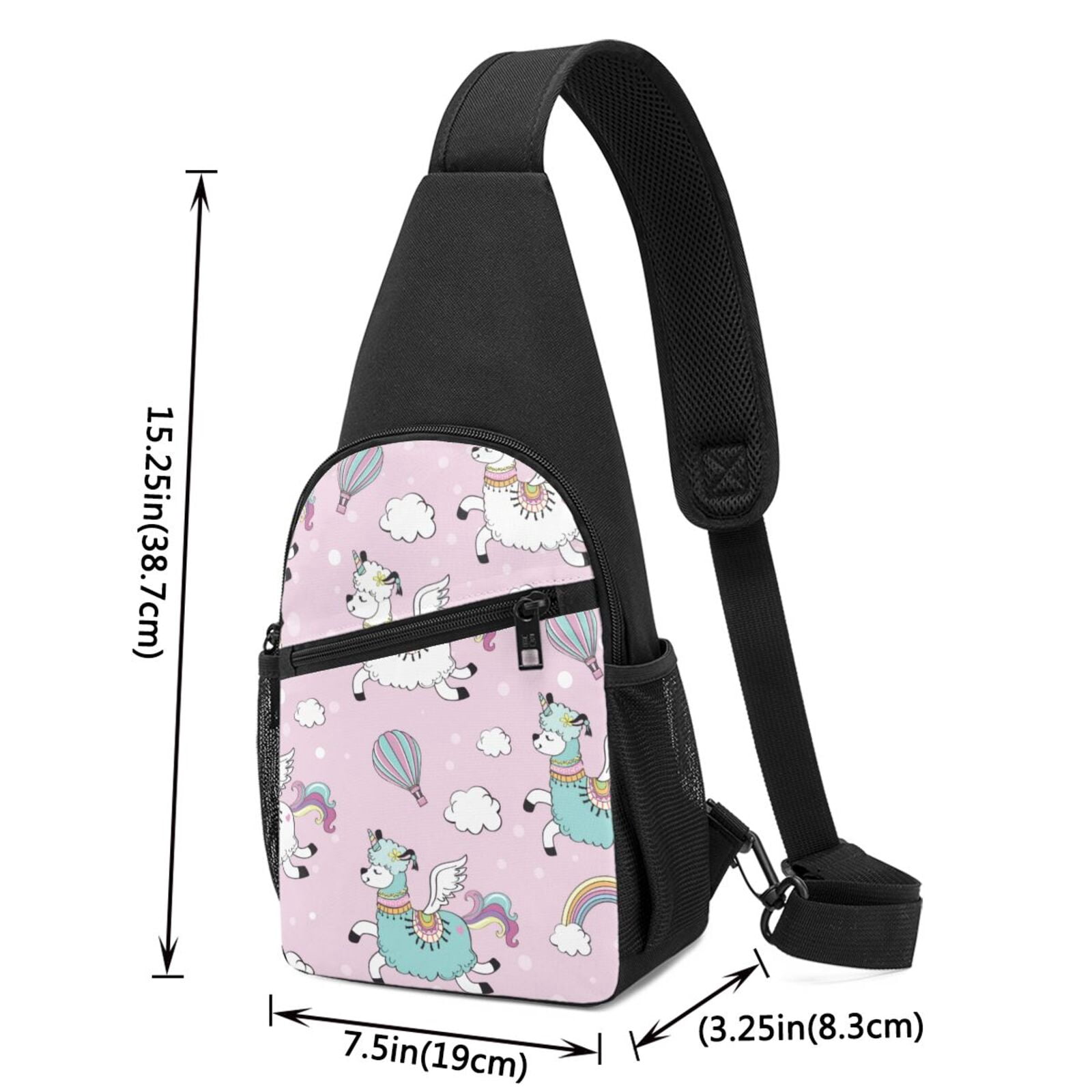 Xecao's Llama Unicorn and Rainbow Print Sling Bag: A Versatile Chest, Shoulder, and Crossbody Backpack for Casual Days Out, Perfect for Both Men and Women