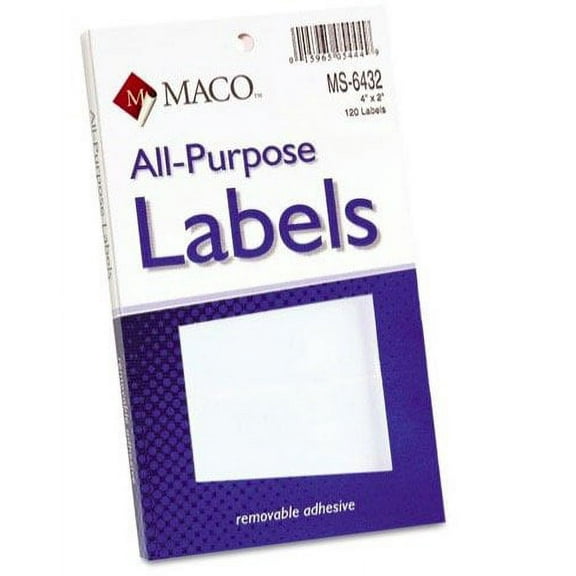 Maco Multipurpose Self-Adhesive Removable Labels, 2 x 4, White, 120 / Pack