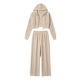 thumbnail image 6 of Naotn Women Ribbed Knit 2 Piece Sweatsuit Set, Full Zip Up Long Sleeve Cropped Hoodies Wide Leg Pants Matching Casual Sets, 6 of 6