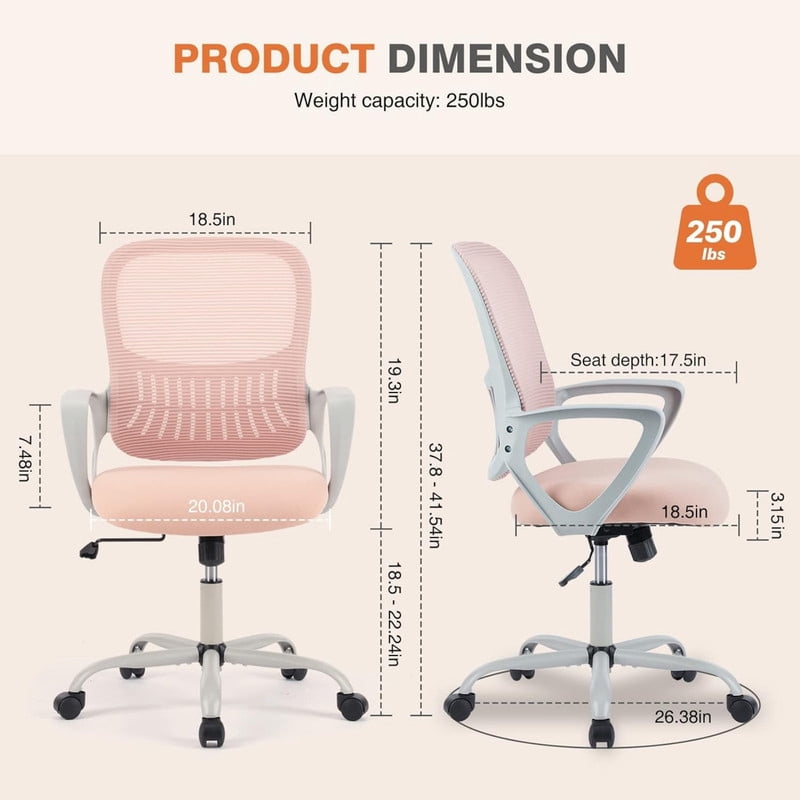 Kelno Drafting Chair Adjustable Height Office Chair Lumbar Support Swivel Ergonomic Desk Chair, Pink