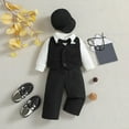 thumbnail image 2 of Toddler Boy Clothes 3T Toddler Formal Outfit Kids Vest Gentleman Clothes Long Sleeve Shirt and Pants Romper Bodysuit with Hat 4PC Spring Fall Suit Clothes 18-24 Months, 2 of 5