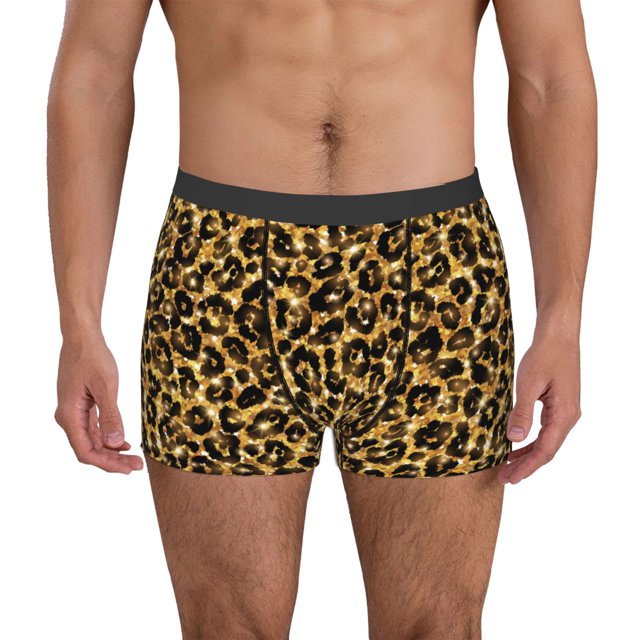 Balery Gold Glitter Leopard Calzoncillos bóxer para hombre, ropa interior de algodón suave y transpirable con cinturilla de nailon-XX-Large
