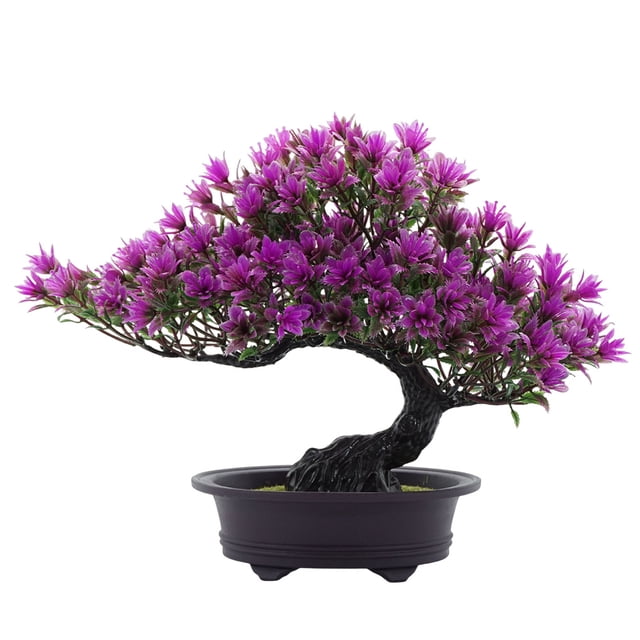 Naiovety Plantas artificiales Bonsai Tree Faux Pine Planta de plástico interior realista en maceta Home Office Party Hotel Decoración Decoración Rojo púrpura