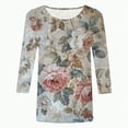 thumbnail image 4 of Towmus T Shirts for Women Graphic 3/4 Length Sleeve Ladies Tops Floral Print Dressy Blouses Crew Neck Casual Tunic Tops Summer Shirts, 4 of 4