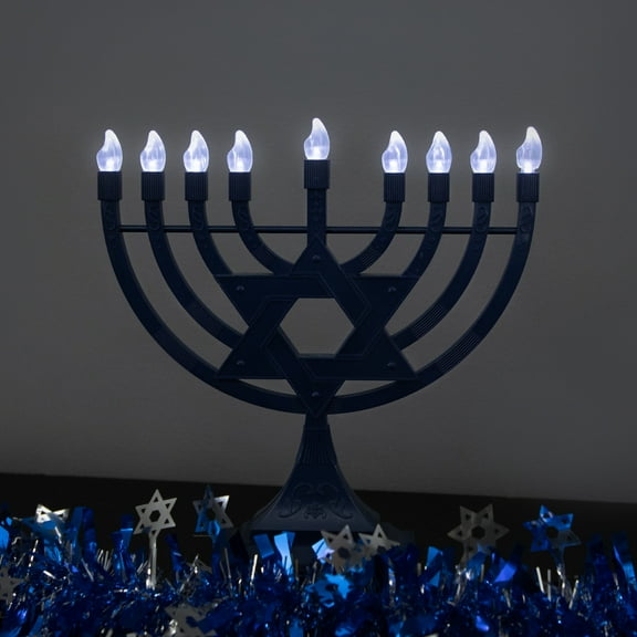 Northlight Battery Operated LED Lighted Star of David Hanukkah Menorah - 11.75" - Blue