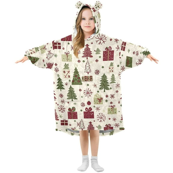 joogoo Wearable Blanket Hoodie for Christmas Tree Gift Snowflake Oversized Sherpa Hooded 3-14 YR M