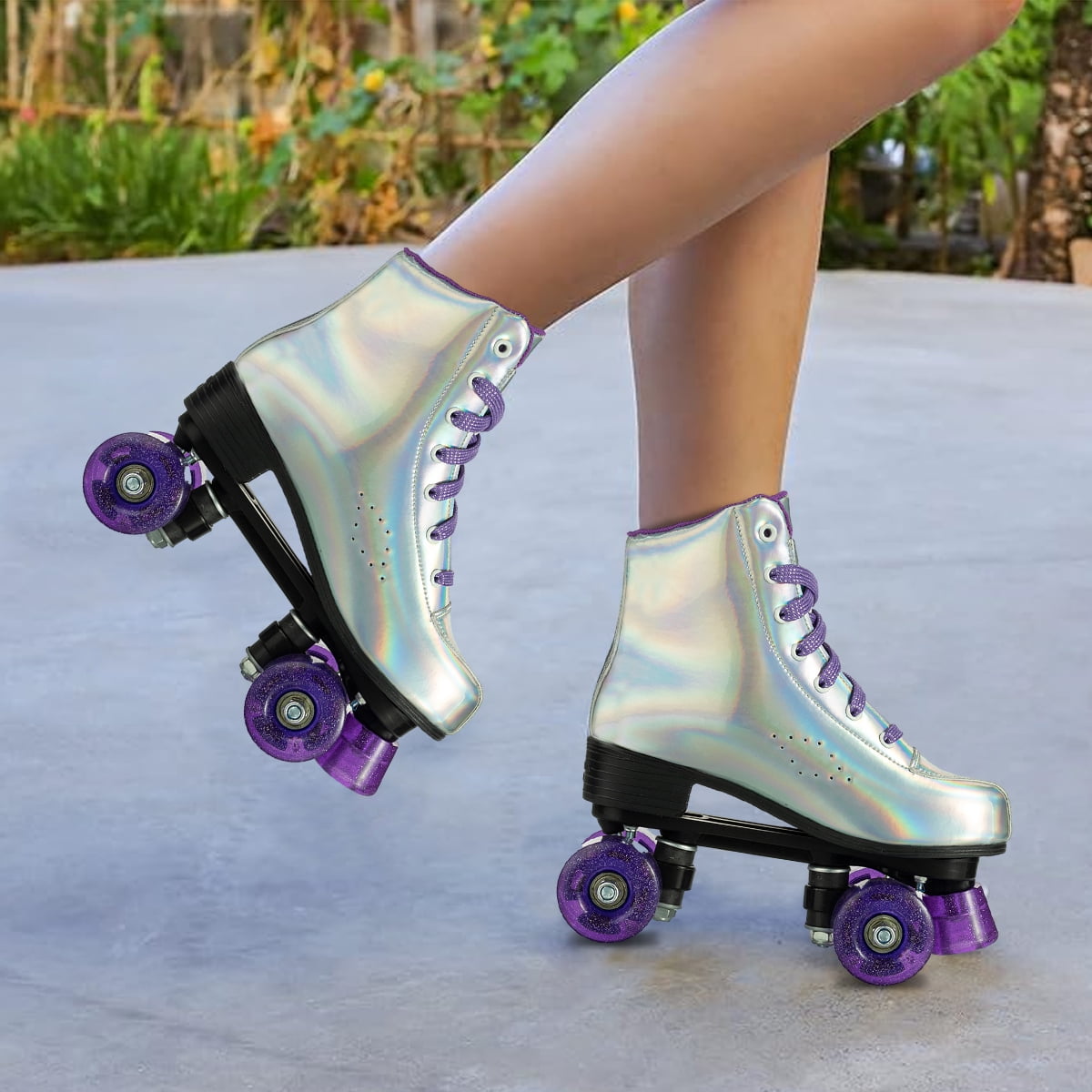 EONROACOO Sliver Roller Skates for Women Girls Light up 4 Wheels Skates,Adult(Women 7/Men 5.5)
