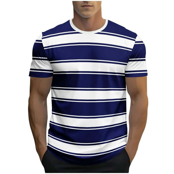 Generic Mens Shirts Striped Crewneck Short Sleeve Soft Elastic Cotton Basic Pullover Stripe tee Shirt