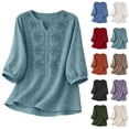 thumbnail image 4 of Wutalume Women's 3/4 Sleeve Linen Top - Casual V-Neck Button Down Shirt in Solid Color, 3/4 Sleeve Blouses for Women, Womens Summer Tops Breathable,Light Blue 2XL, 4 of 5