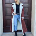 thumbnail image 3 of Mnyycxen Womens Sherpa Lined Suede Overcoats Notched Lapel Long Fleece Jacket Warm Slim Fit Furry Outerwear, 3 of 7