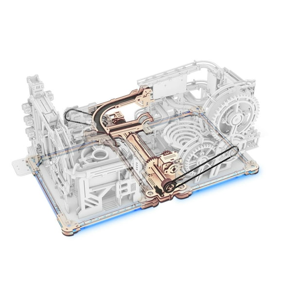 Robotime 3D Jigsaw Wooden Puzzle Link Pack Marble Run Spaceport & Night city Model Kit for Adults and Kids