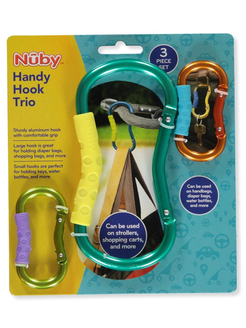 Rose Gold Nuby Large Handy Hook Carabiner Stroller Clip with Textured Soft Grip 