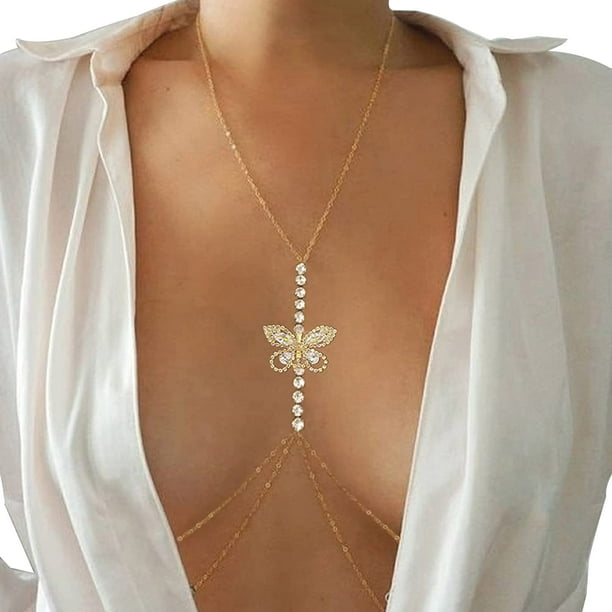 Jinsinto Rhinestone Chest Chain Body Jewelry Bikini Butterfly