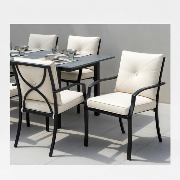 Resenkos Stackable Patio Seating Furniture for Backyard, Deck, Armrests 2-Piece Metal Outdoor Dining Chairs, Beige