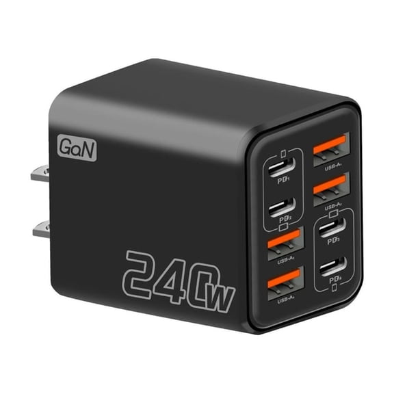 Fast Speed 240W GaNs Chargers 8 Port USB C and USB A Multiple Chargers for Phones Laptops Tablets