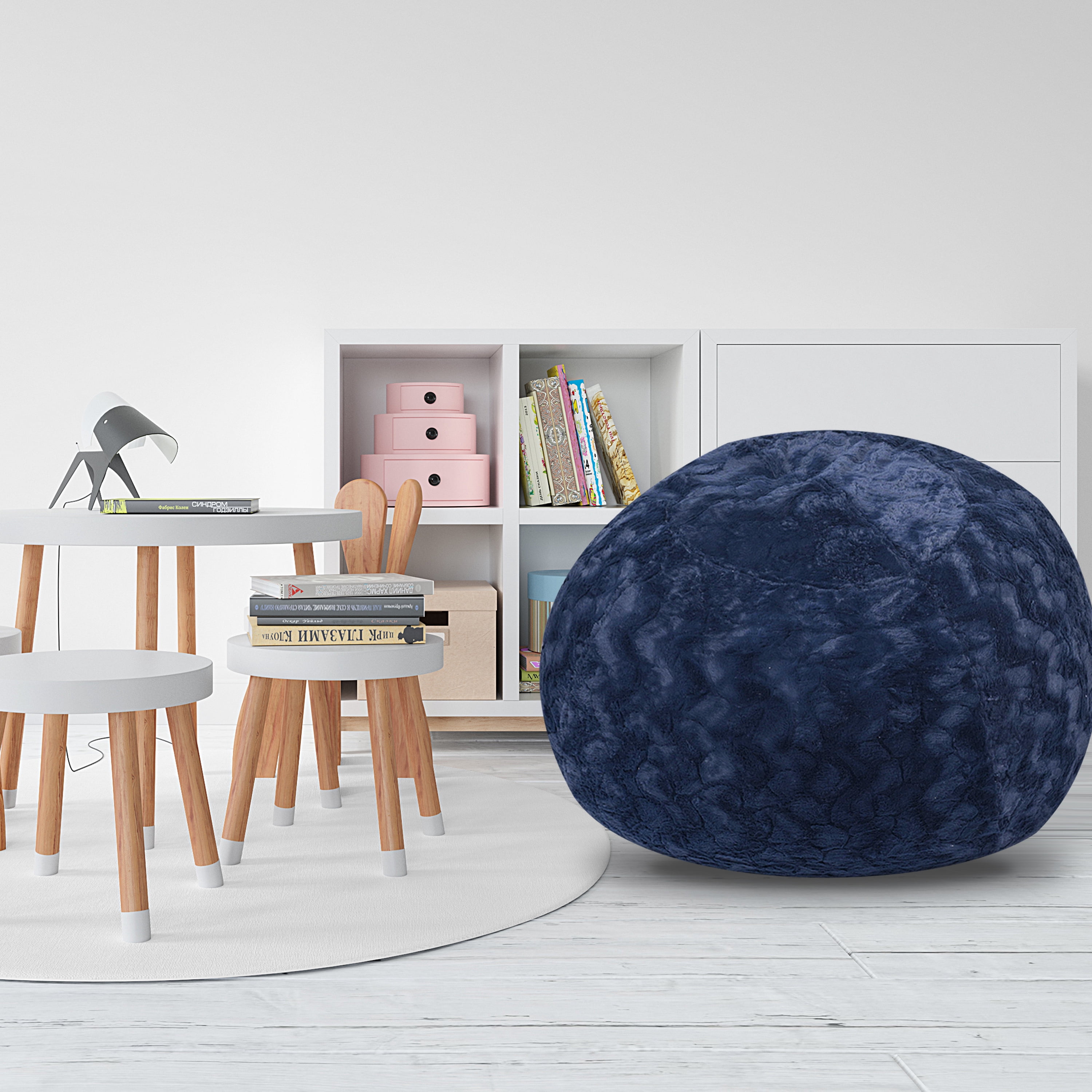 Yoneston 5ft Faux Fur Bean Bag Chair, Plush Bean Bag with Washable Cover & Dual Liners for Kids Adults Bedroom Living Room, Blue