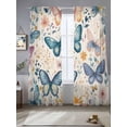 thumbnail image 2 of Retro Butterfly Sheer Curtains 2 Panels Set Watercolor Flower Leave Linen Texture Sheer Window Curtains Light Filtering Rod Pocket Voile Drapes for Bedroom Living Room 52"X84", 2 of 8