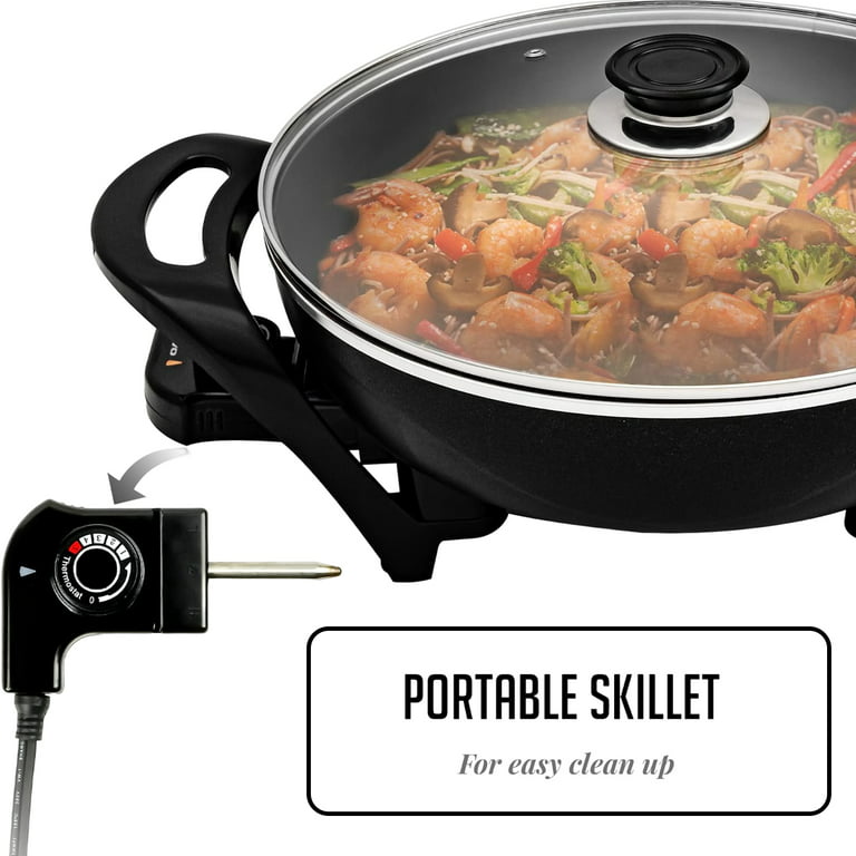 Ovente Electric Skillet 13 Inch with Non Stick Aluminum Coating Body and  Adjustable Temperature Controller, Frying