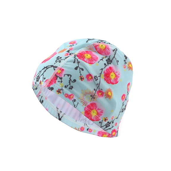 Unique Bargains 1 Pc Elasticity Plum Blossoms Pattern Swim Cap 5.91"x9.25" Light Blue