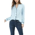 thumbnail image 6 of Allegra K Women's V Neck Long Sleeves Button Down Contrast Color Chiffon Shirt, 6 of 7