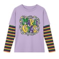 thumbnail image 5 of KHONTS Boys Girls Mardi Gras Long Sleeve Shirt Carnival Party Long Sleeve Tshirt Casual Color Blocking Loose Fit Tees,Size 2-12 Years Light Purple 130, 5 of 5