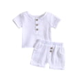 thumbnail image 1 of ZAXARRA Infant Boys Summer Outfits Solid Color Buttons Short Sleeve Crew Neck T-Shirts and Elastic Waist Shorts 2Pcs Clothes Set, 1 of 9