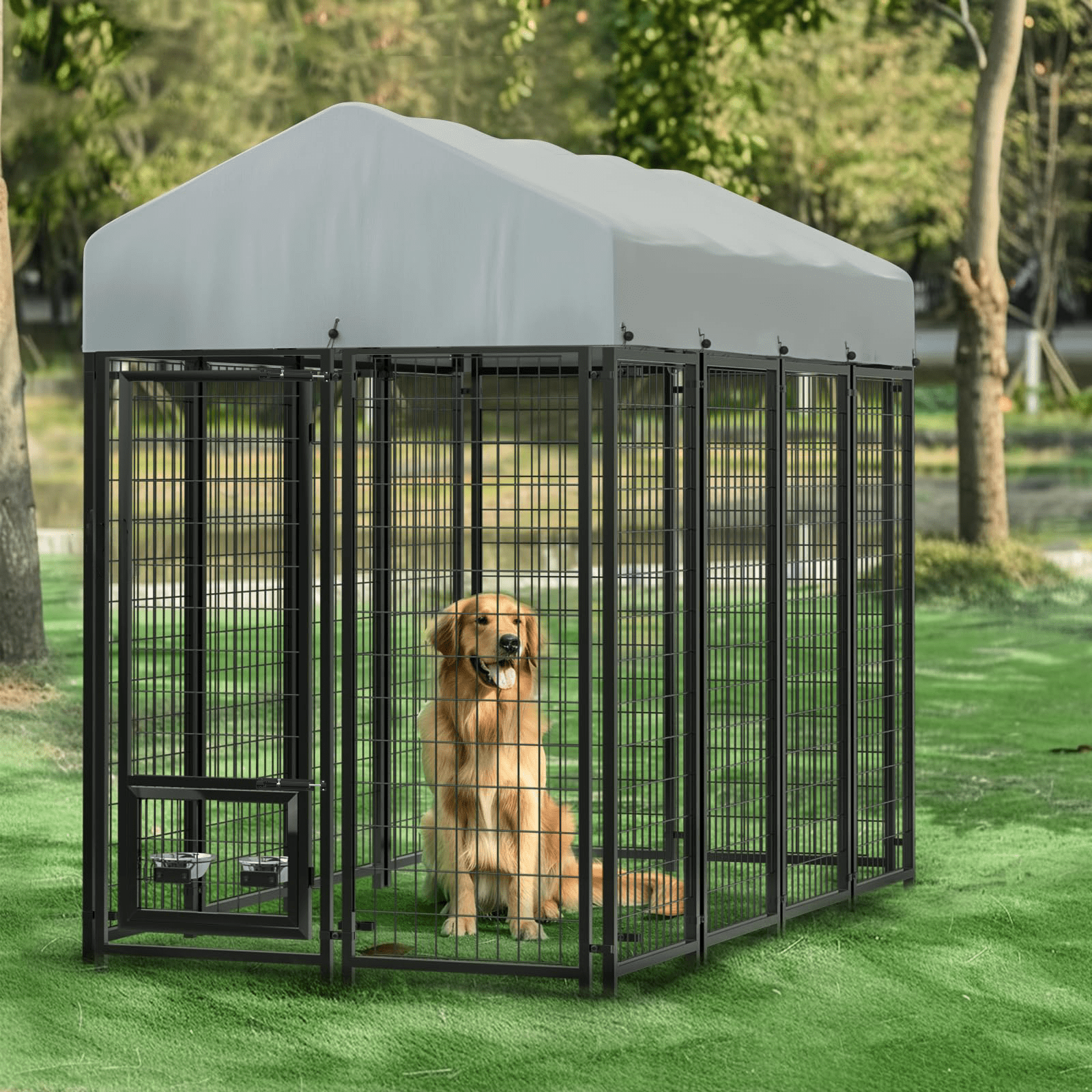Waleaf 8x4x6 FT Outdoor Dog Kennel for Large Dogs,Large Outdoor Dog Kennel,Pet Dog Run Enclosures for Dog Crate Outdoor Metal Galvanized Welded with Waterproof UV-Resistant Cover and Secure Lock