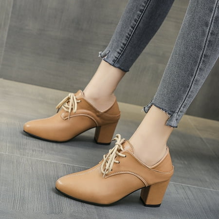 

Cathalem Women Boots Flat Leather New Model Lace Up Style With Zip Inside Design Boots Woman Boots Womens Fashion Boots with Heel Brown 7.5