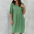 thumbnail image 3 of Yijfswar Plus Size Cotton Linen Dresses for Women Short Sleeve Summer Pleated Midi Dress with Pockets, 3 of 6
