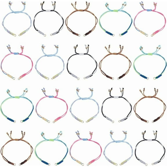 20pcs Adjustable Nylon Thread Link Bracelet Makings Fit for Connector Charms Mixed color Golden 8-1/2~9-5/8 inch(21.5~24.3cm)